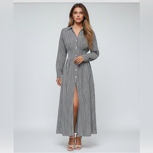 Blue/White Shirt Dress with a French-inspired Striped Print